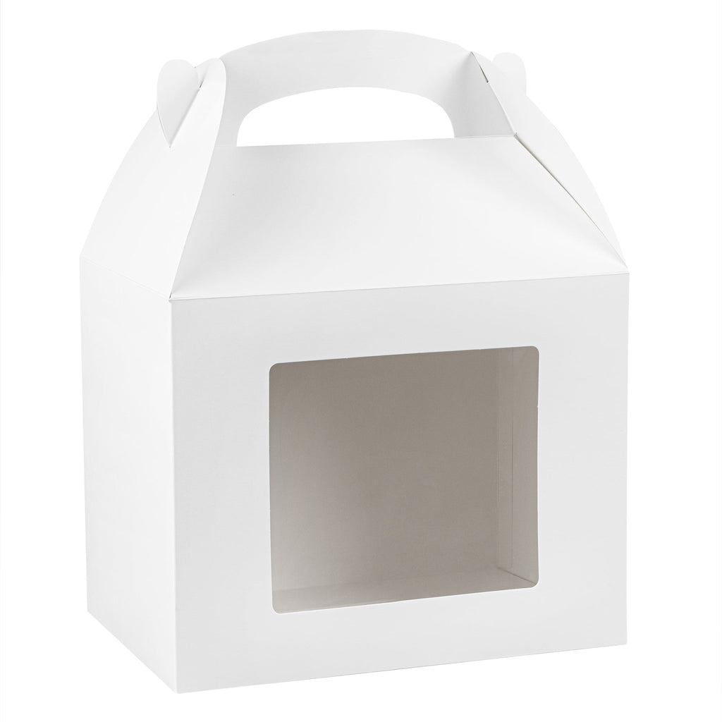 Bio Tek White Paper Gable Box / Take Out Container - Greaseproof, with Window - 10" x 7" x 8" - 25 count box