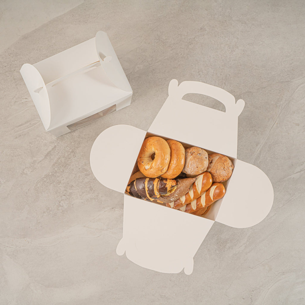 Bio Tek White Paper Gable Box / Take Out Container - Greaseproof, with Window - 10" x 7" x 8" - 25 count box