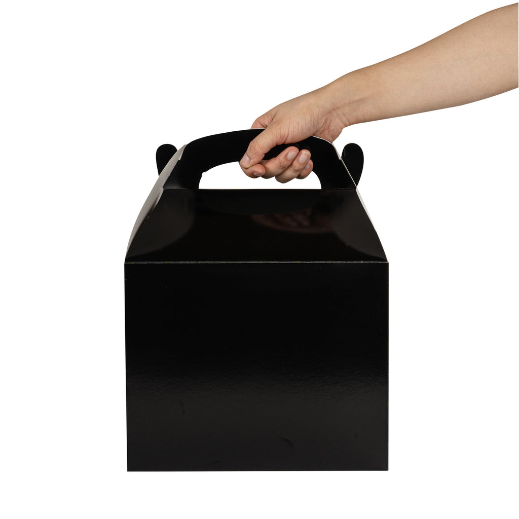 Bio Tek Black Paper Gable Box / Take Out Container - Greaseproof - 10" x 7" x 8" - 25 count box