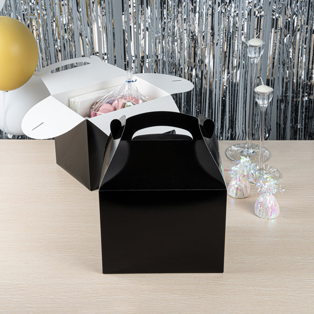 Bio Tek Black Paper Gable Box / Take Out Container - Greaseproof - 10" x 7" x 8" - 100 count box