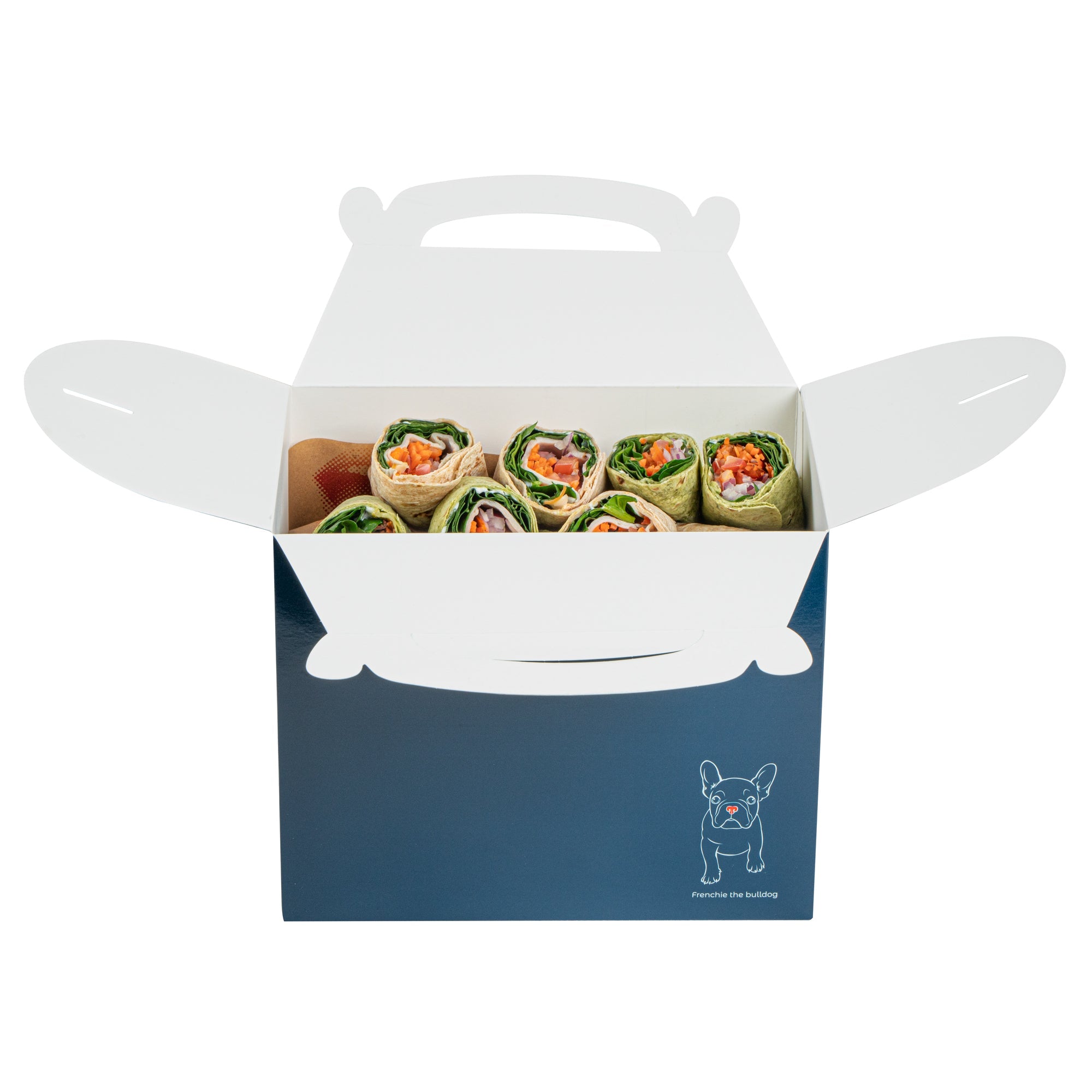 Bio Tek Frenchie Paper Gable Box / Take Out Container - Compostable - 10" x 7" x 8" - 25 count box