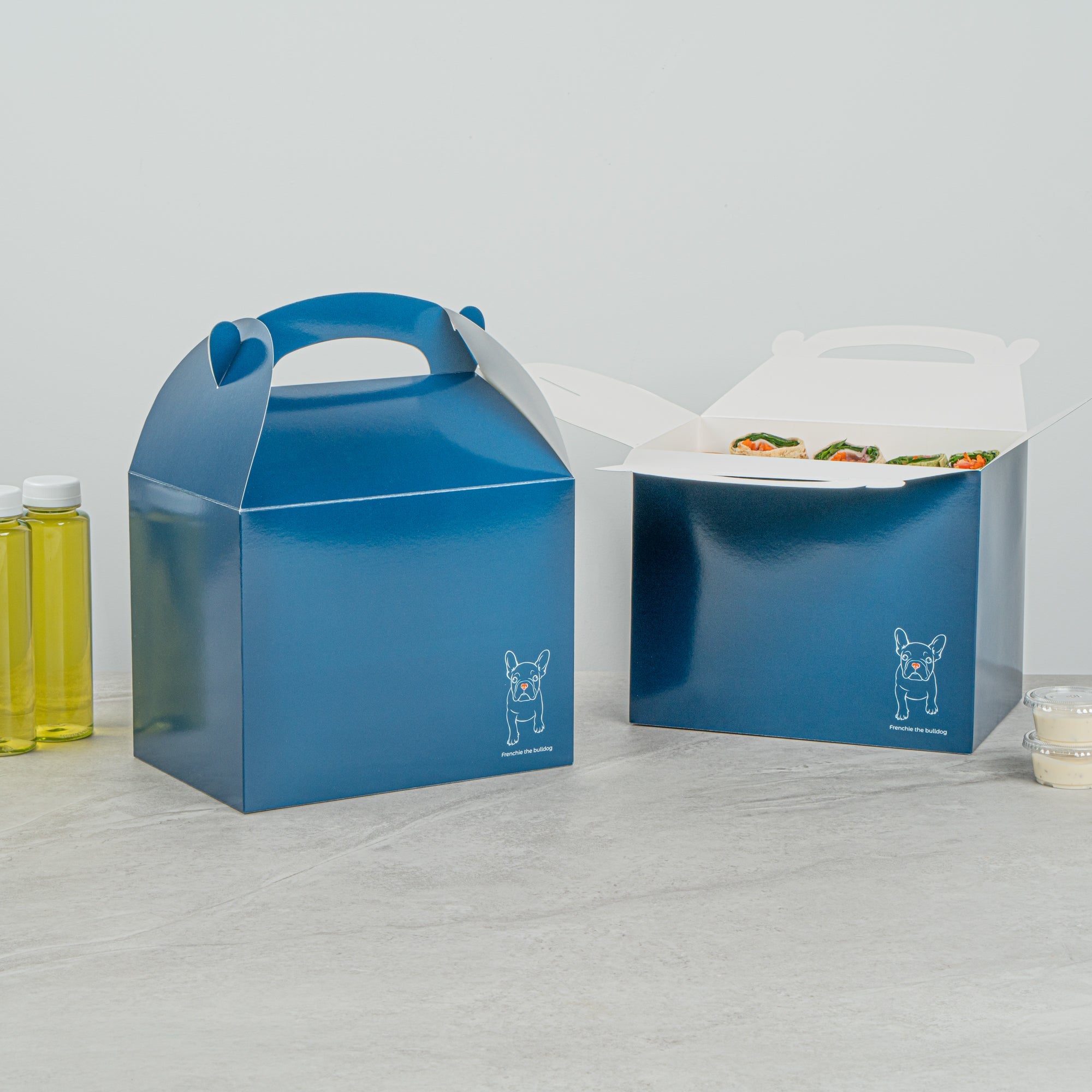 Bio Tek Frenchie Paper Gable Box / Take Out Container - Compostable - 10" x 7" x 8" - 25 count box