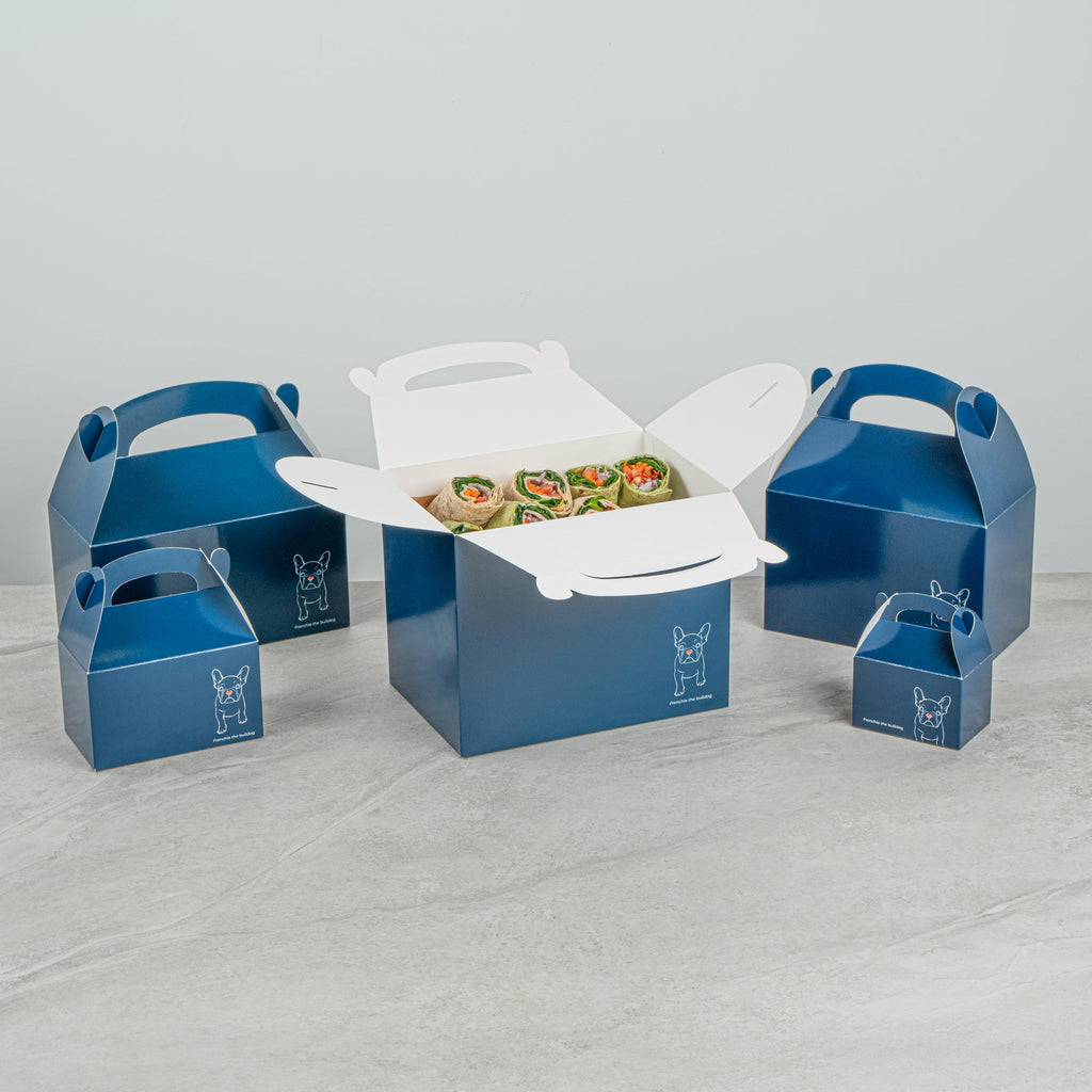 Bio Tek Frenchie Paper Gable Box / Take Out Container - Compostable - 10" x 7" x 8" - 25 count box