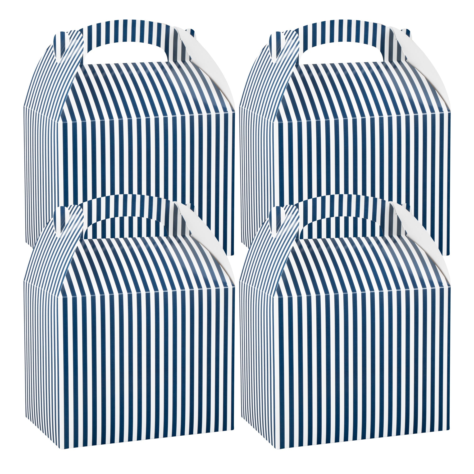 Bio Tek Blue and White Stripe Paper Gable Box / Take Out Container - Compostable - 10" x 7" x 8" - 100 count box