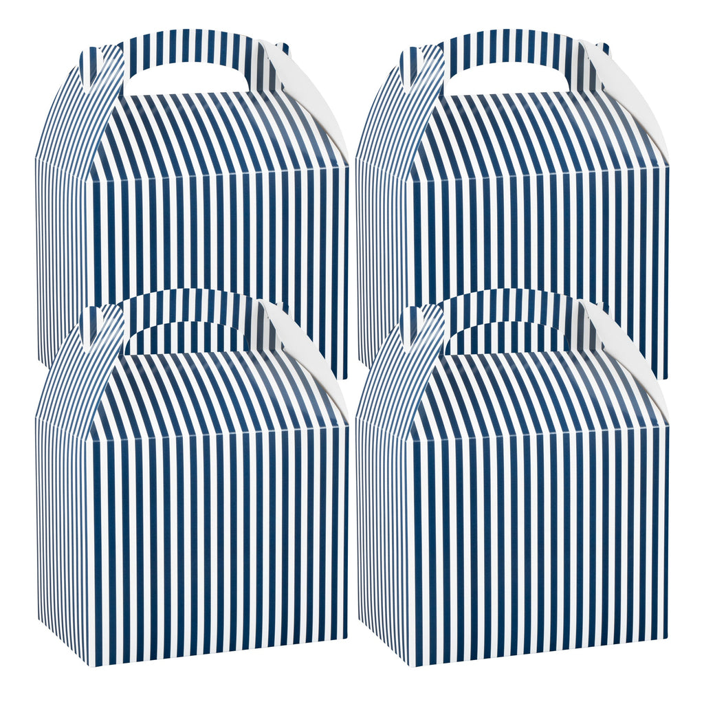 Bio Tek Blue and White Stripe Paper Gable Box / Take Out Container - Compostable - 10" x 7" x 8" - 25 count box