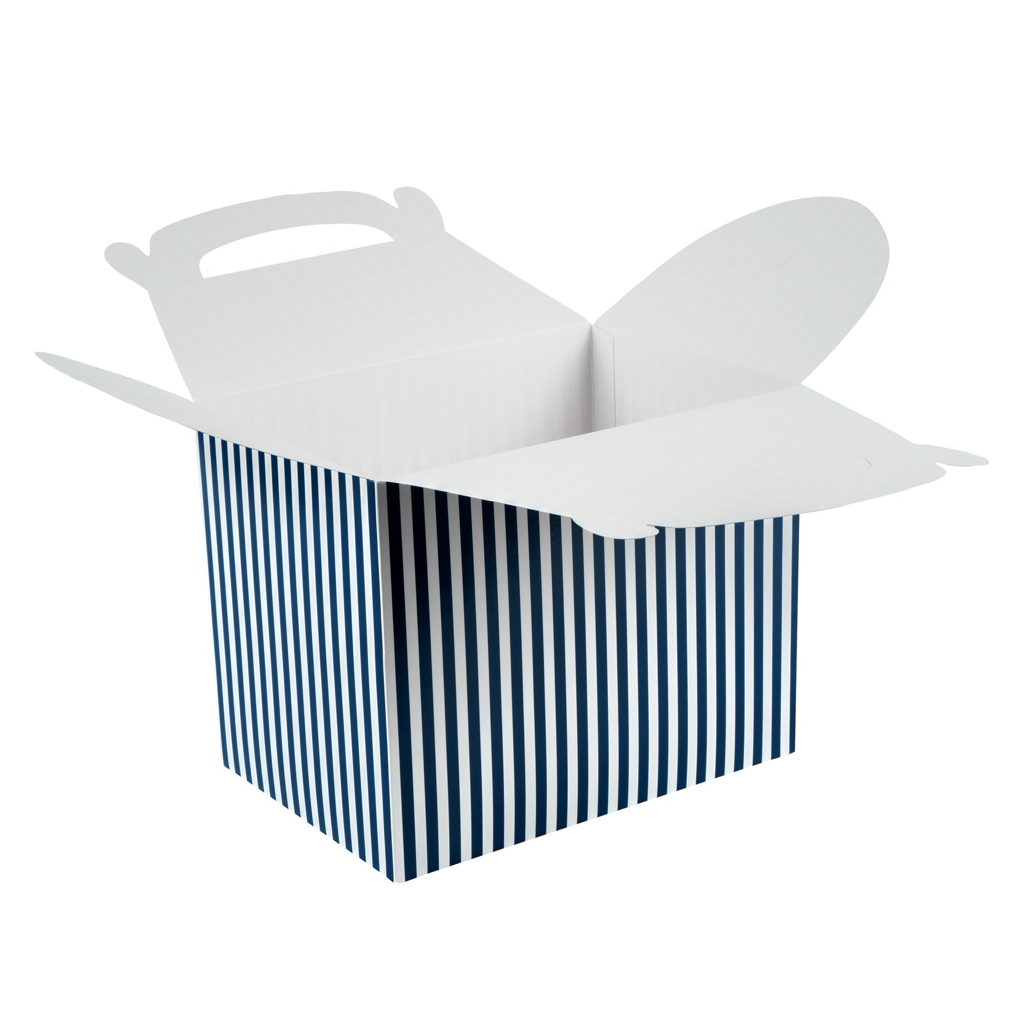Bio Tek Blue and White Stripe Paper Gable Box / Take Out Container - Compostable - 10" x 7" x 8" - 25 count box