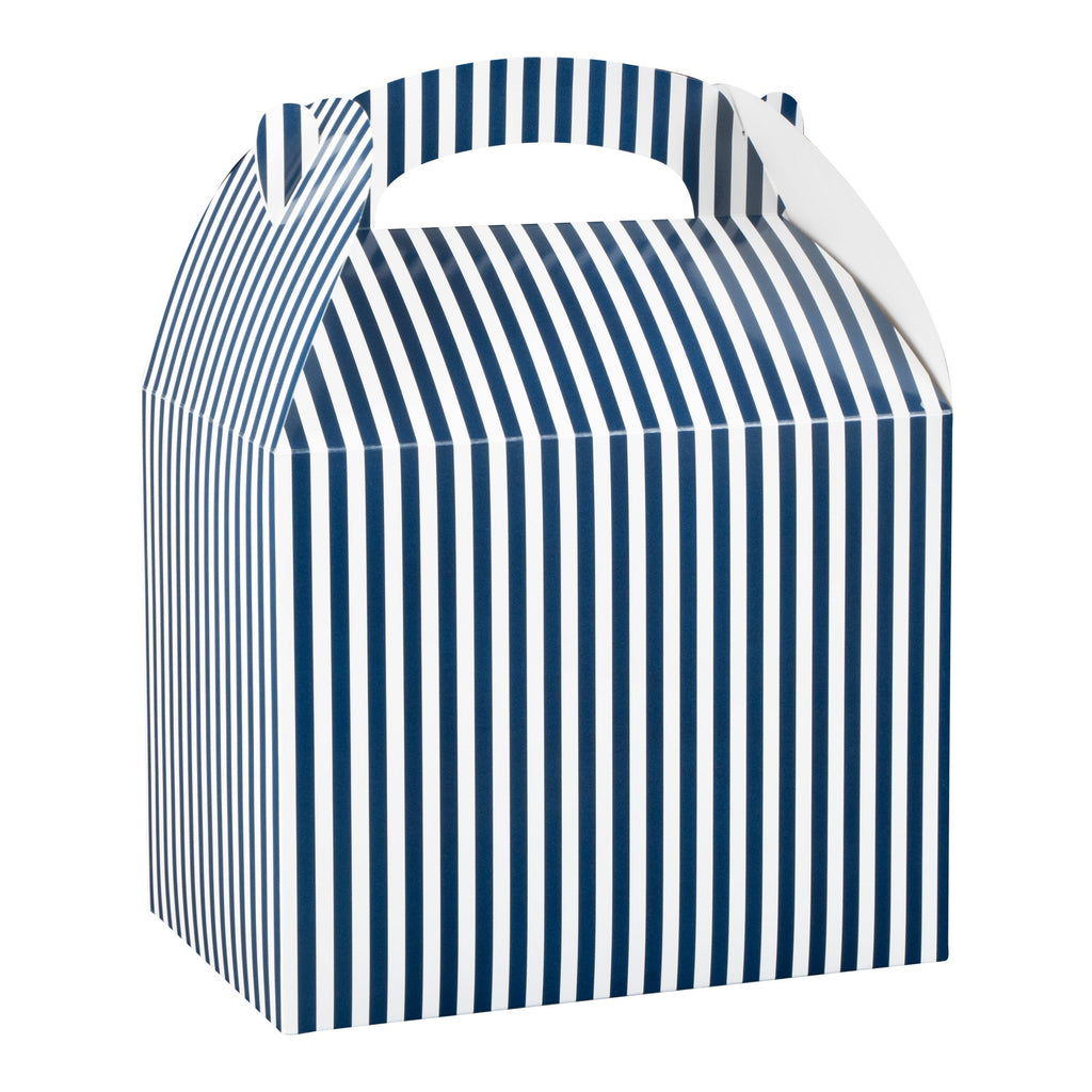 Bio Tek Blue and White Stripe Paper Gable Box / Take Out Container - Compostable - 10" x 7" x 8" - 100 count box