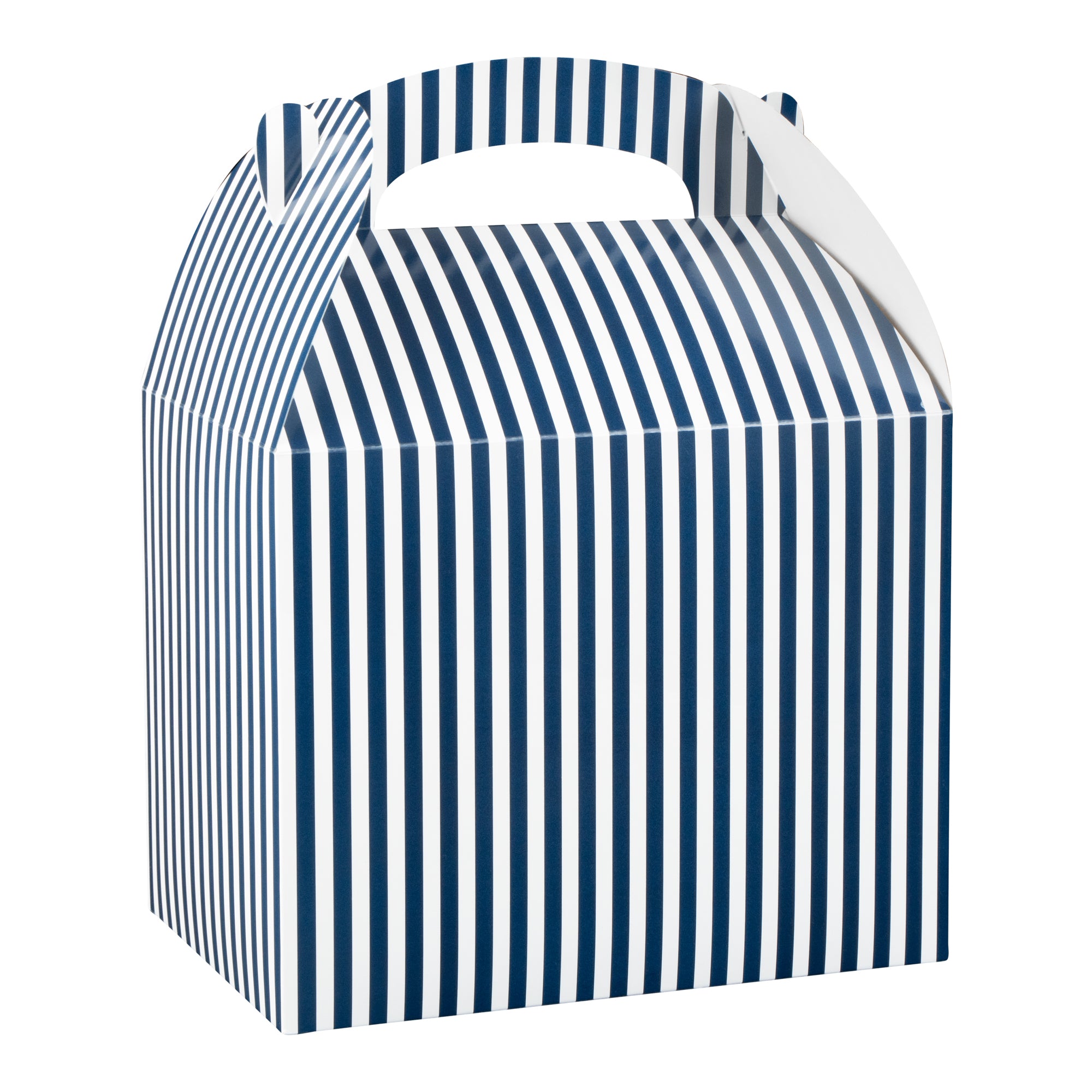 Bio Tek Blue and White Stripe Paper Gable Box / Take Out Container - Compostable - 10" x 7" x 8" - 100 count box