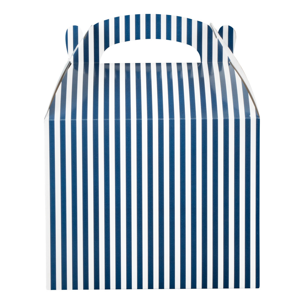 Bio Tek Blue and White Stripe Paper Gable Box / Take Out Container - Compostable - 10" x 7" x 8" - 100 count box