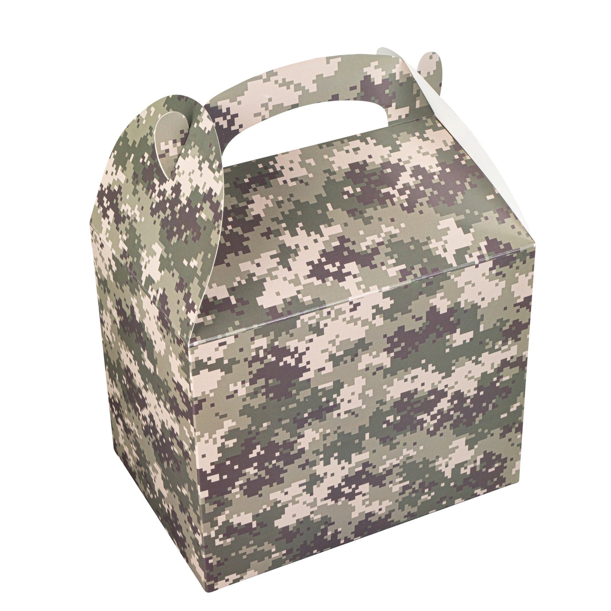 Bio Tek Camouflage Paper Gable Box / Take Out Container - Compostable - 10" x 7" x 8" - 100 count box
