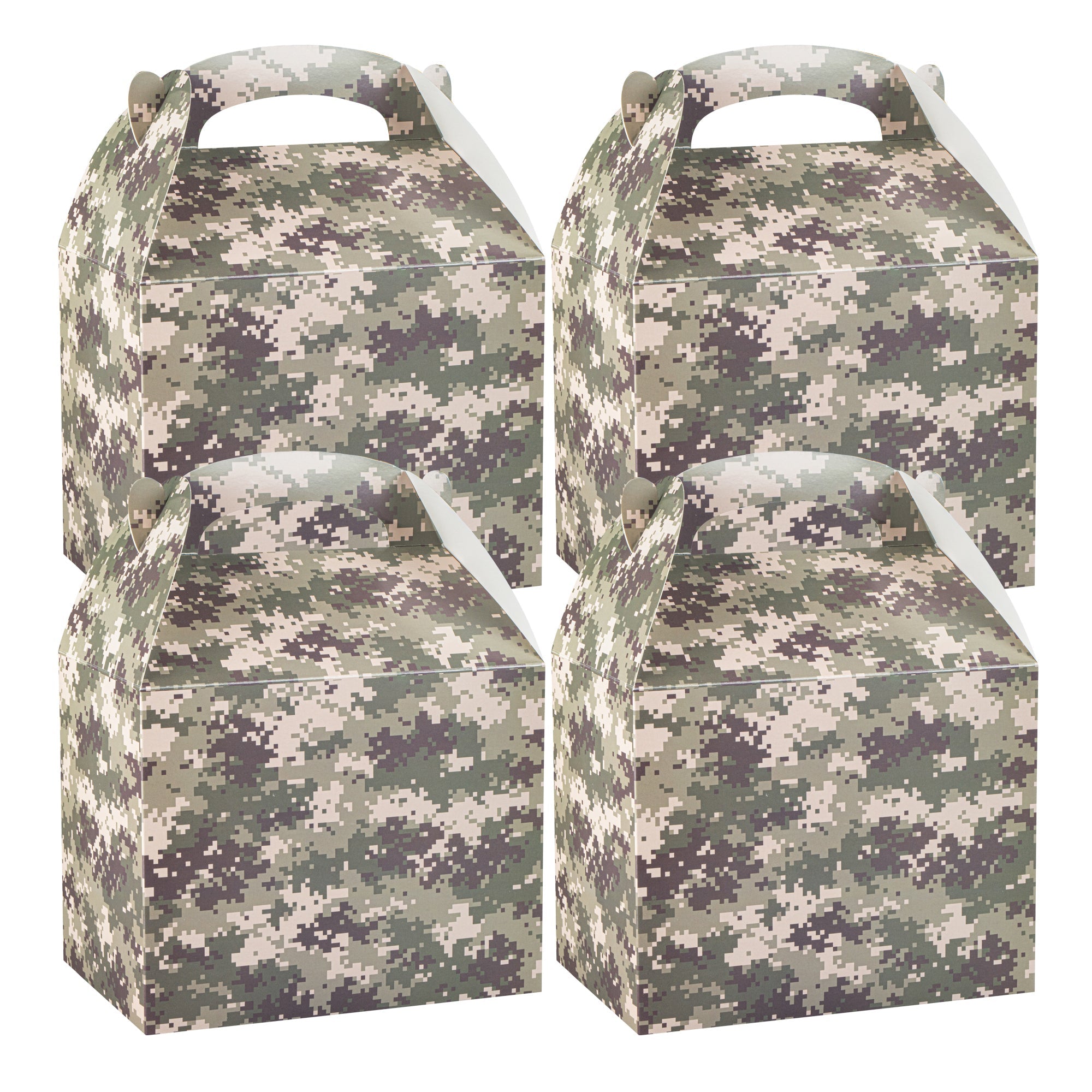 Bio Tek Camouflage Paper Gable Box / Take Out Container - Compostable - 10" x 7" x 8" - 25 count box