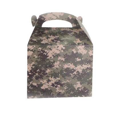 Bio Tek Camouflage Paper Gable Box / Take Out Container - Compostable - 10" x 7" x 8" - 25 count box