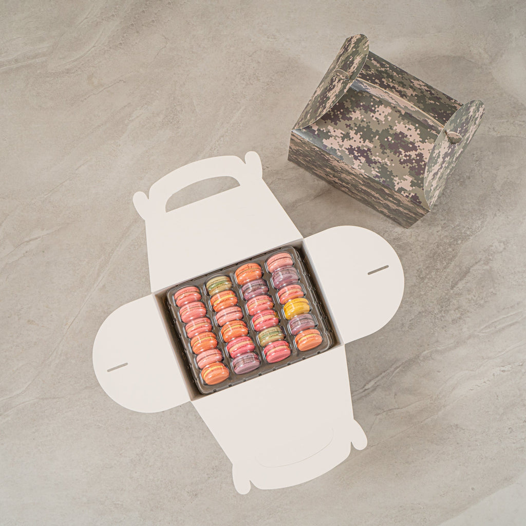Bio Tek Camouflage Paper Gable Box / Take Out Container - Compostable - 10" x 7" x 8" - 25 count box