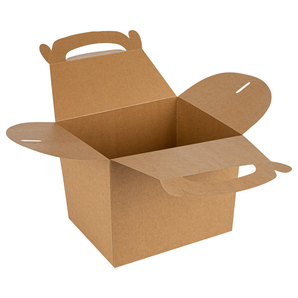 Bio Tek Kraft Paper Gable Box / Take Out Container - Greaseproof - 10" x 7" x 8" - 25 count box