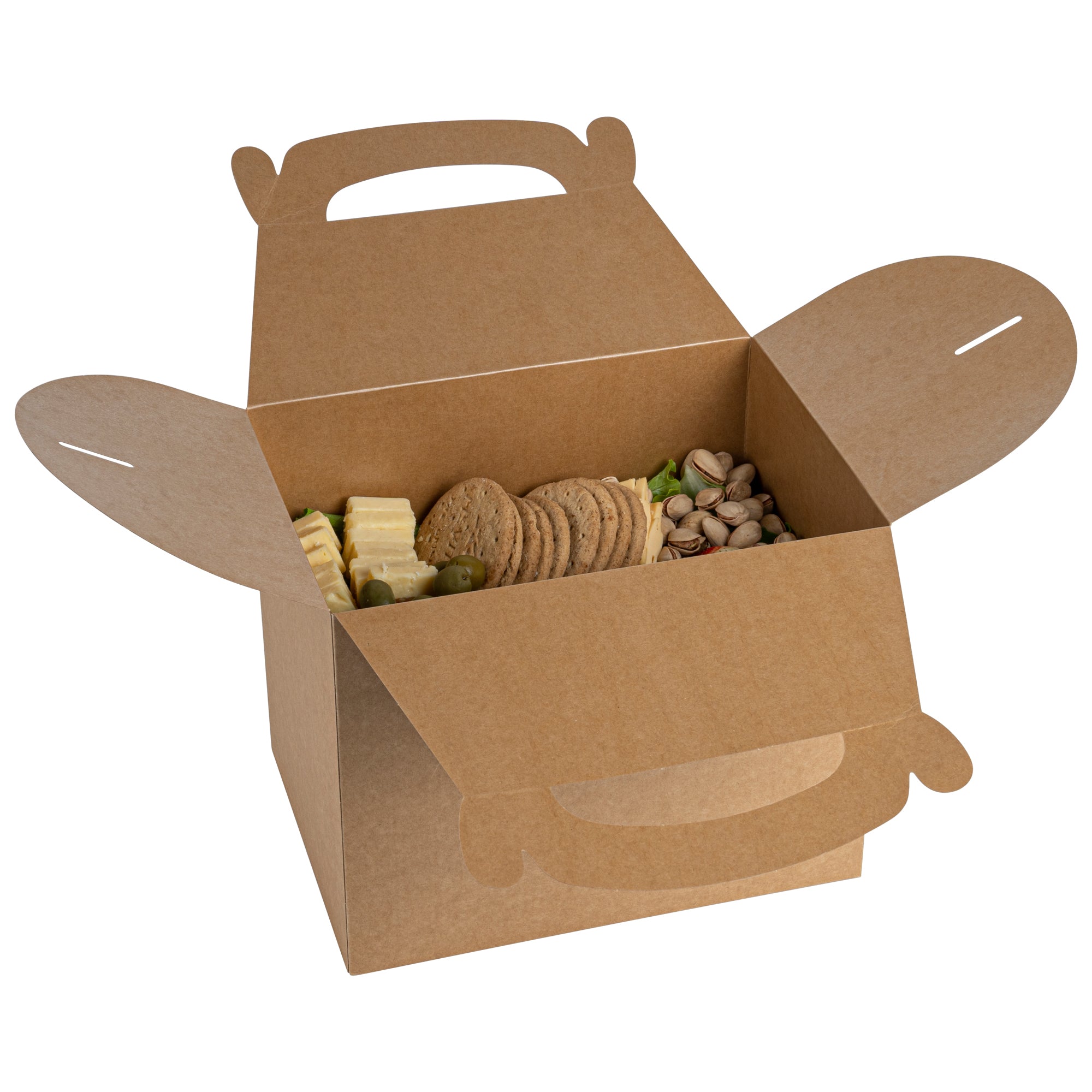 Bio Tek Kraft Paper Gable Box / Take Out Container - Greaseproof - 10" x 7" x 8" - 100 count box