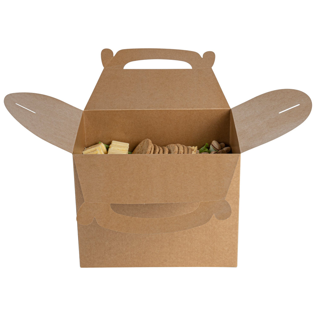 Bio Tek Kraft Paper Gable Box / Take Out Container - Greaseproof - 10" x 7" x 8" - 100 count box
