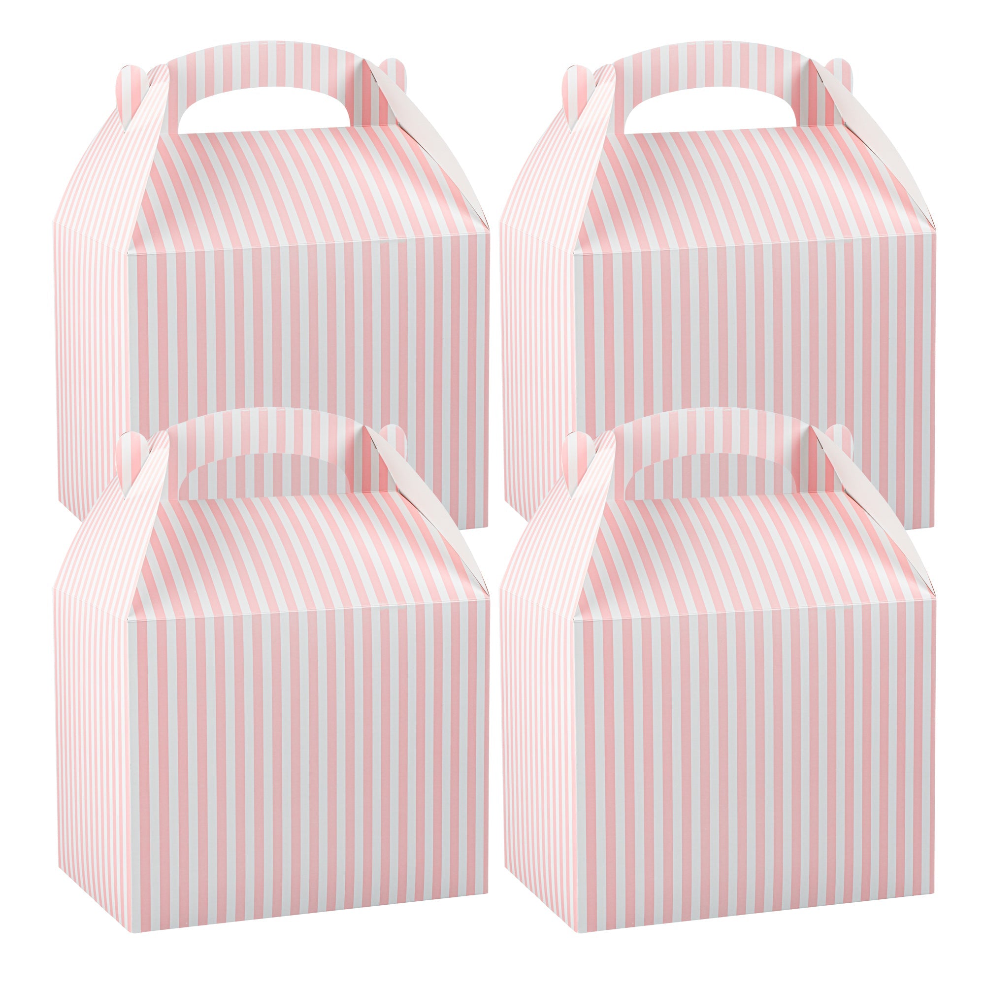 Bio Tek Pink and White Stripe Paper Gable Box / Take Out Container - Compostable - 10" x 7" x 8" - 25 count box