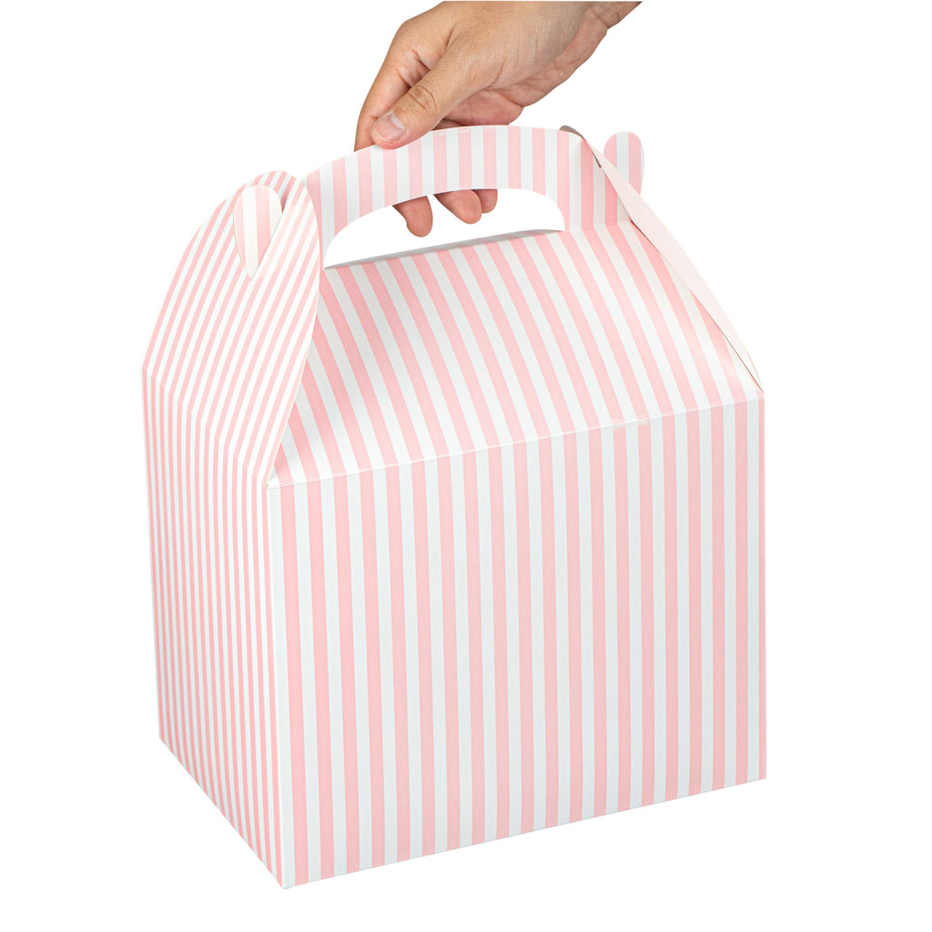Bio Tek Pink and White Stripe Paper Gable Box / Take Out Container - Compostable - 10" x 7" x 8" - 100 count box