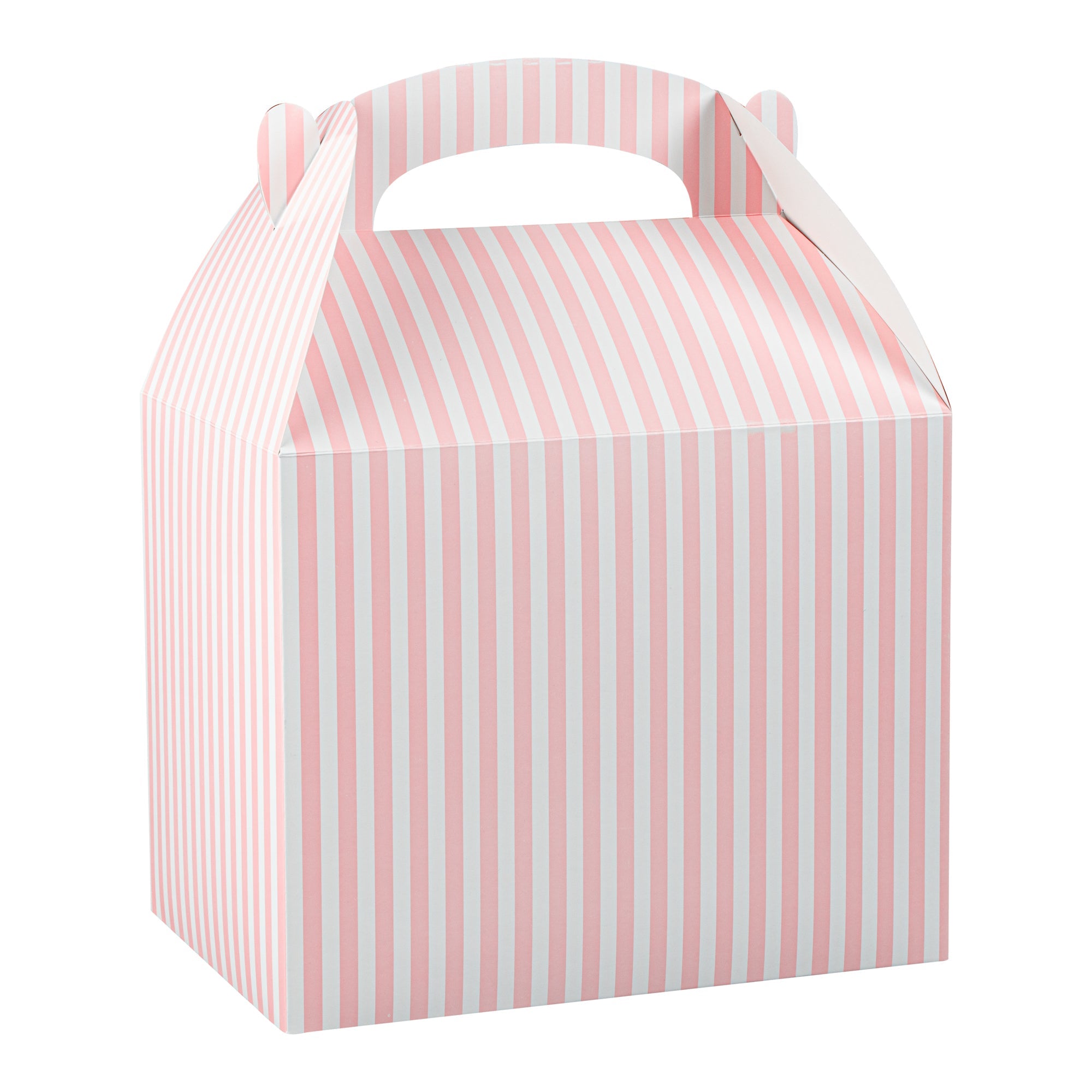 Bio Tek Pink and White Stripe Paper Gable Box / Take Out Container - Compostable - 10" x 7" x 8" - 100 count box