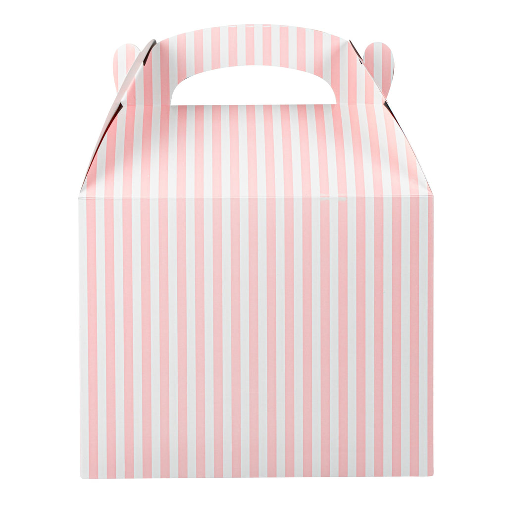 Bio Tek Pink and White Stripe Paper Gable Box / Take Out Container - Compostable - 10" x 7" x 8" - 100 count box