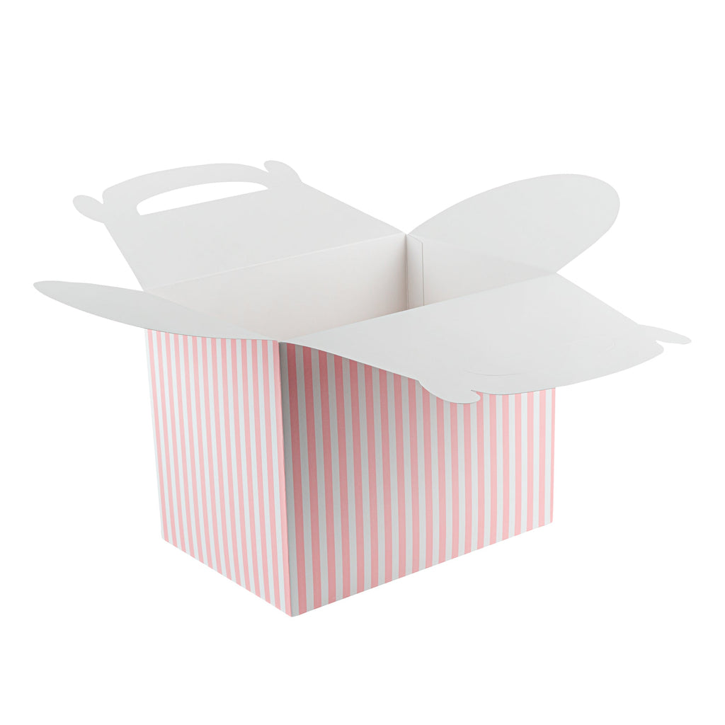 Bio Tek Pink and White Stripe Paper Gable Box / Take Out Container - Compostable - 10" x 7" x 8" - 100 count box