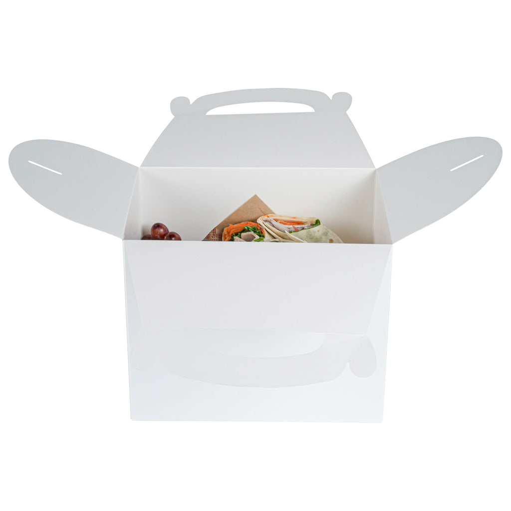Bio Tek White Paper Gable Box / Take Out Container - Greaseproof - 10" x 7" x 8" - 100 count box