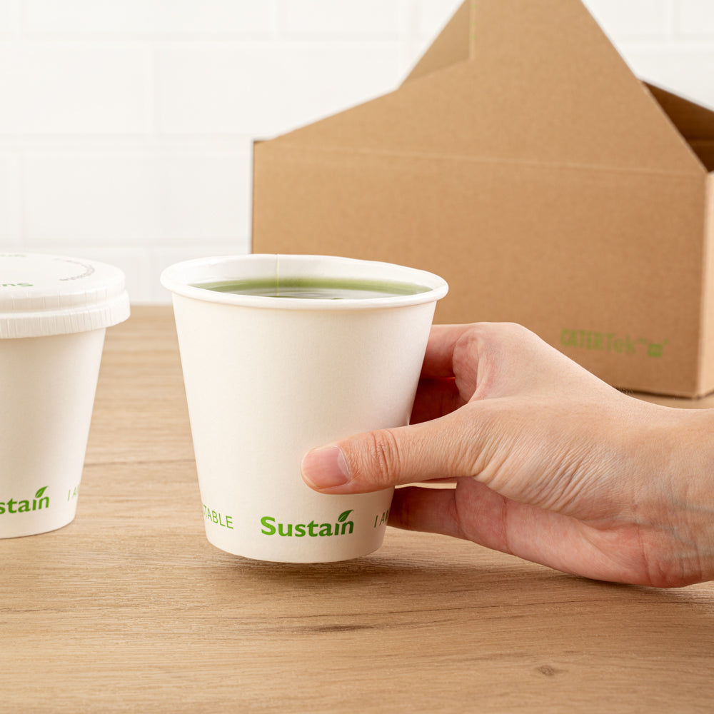 Sustain 9 oz White Paper Cold Cup - PLA Lining, Compostable - 3 1/2" x 3 1/2" x 3 1/4" - 50 count box