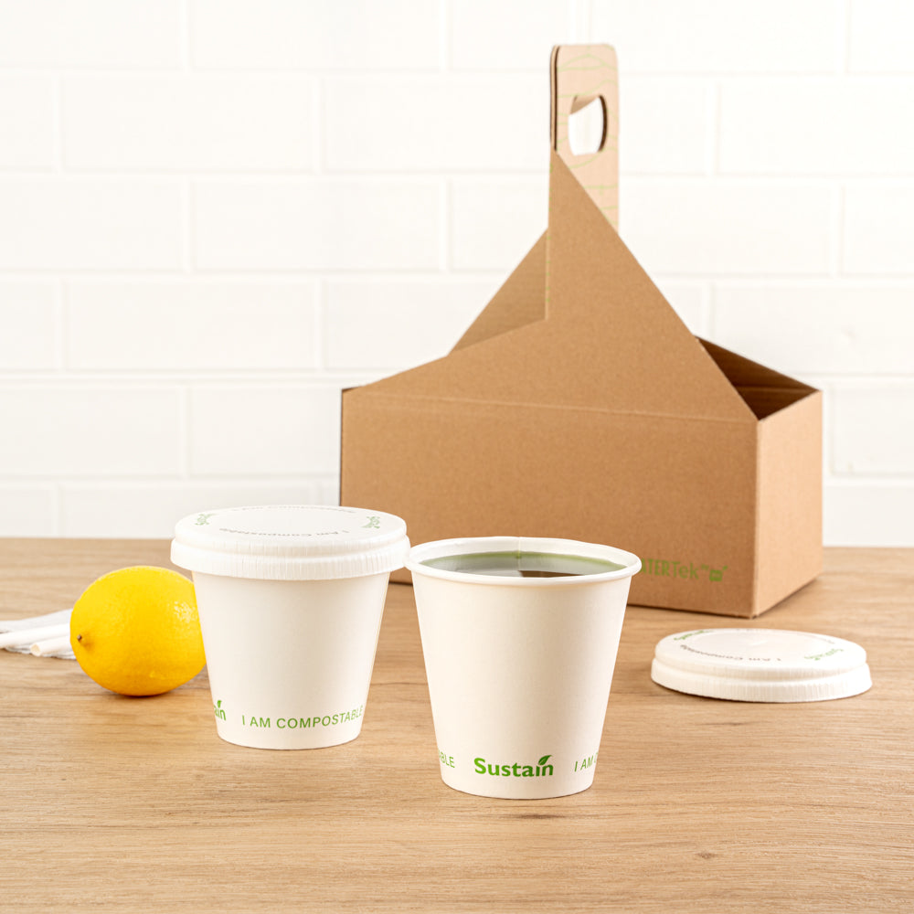 Sustain 9 oz White Paper Cold Cup - PLA Lining, Compostable - 3 1/2" x 3 1/2" x 3 1/4" - 50 count box