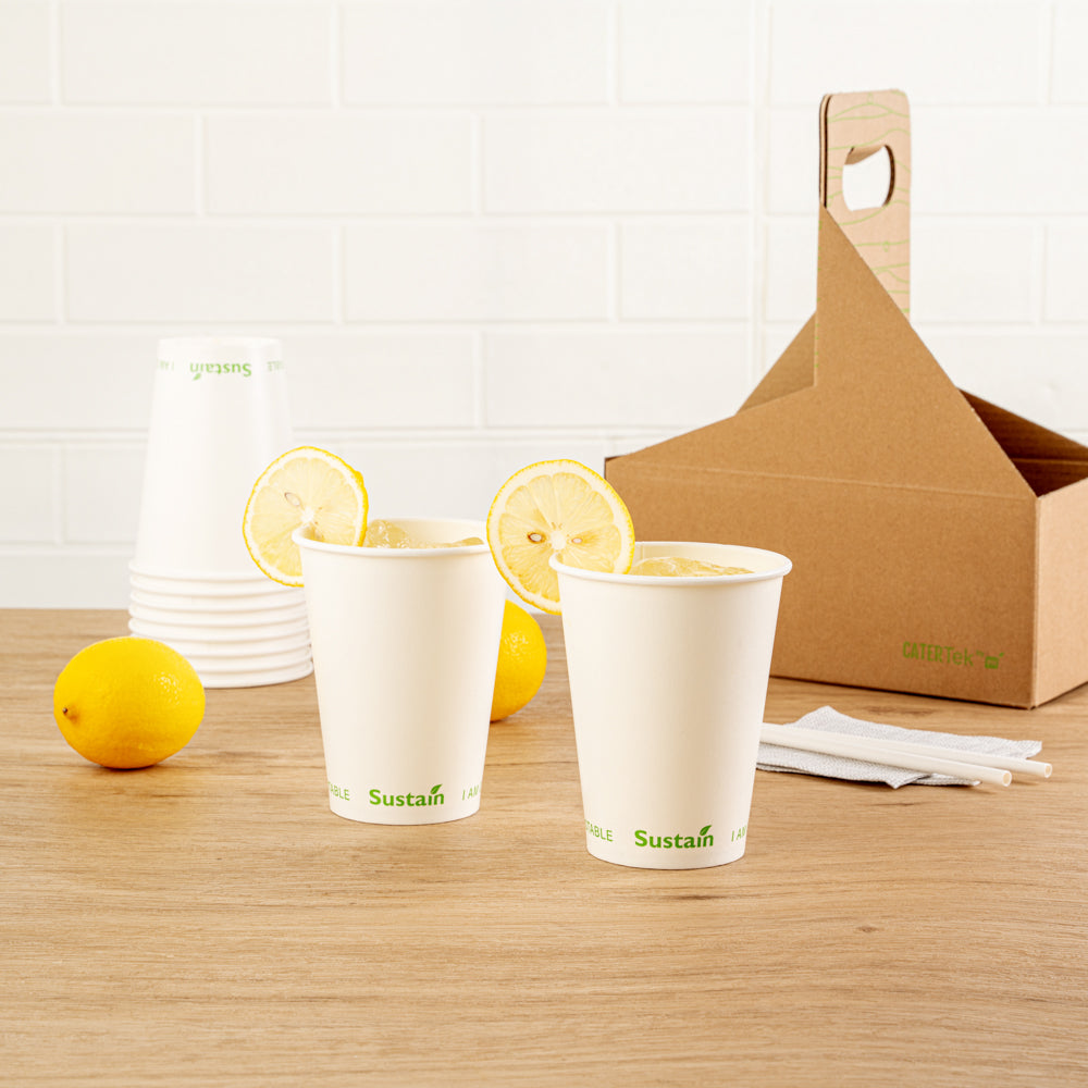 Sustain 12 oz White Paper Cold Cup - PLA Lining, Compostable - 3 1/2" x 3 1/2" x 4 1/4" - 1000 count box