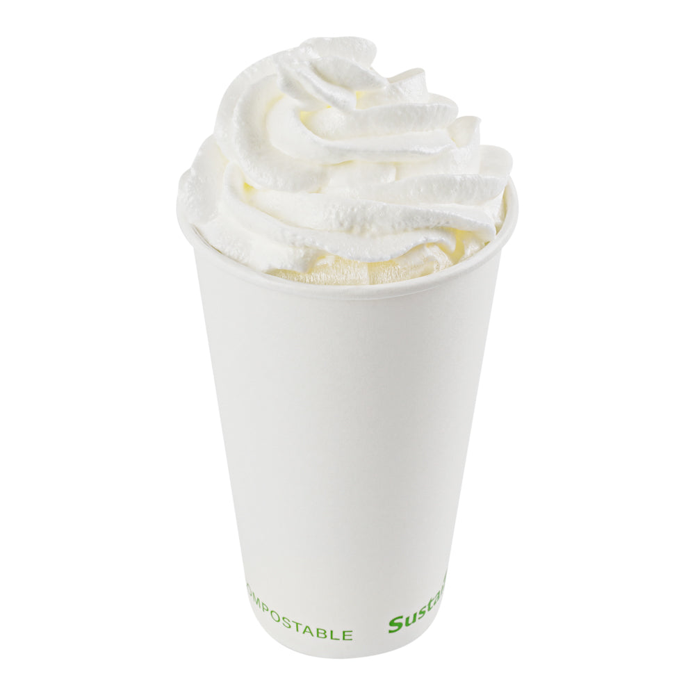 Sustain 16 oz White Paper Cold Cup - PLA Lining, Compostable - 3 1/2" x 3 1/2" x 5 1/2" - 1000 count box