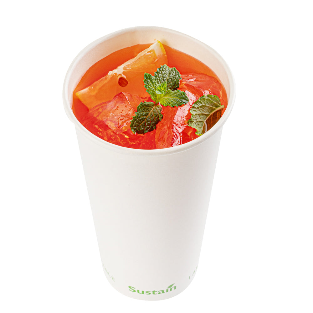 Sustain 20 oz White Paper Cold Cup - PLA Lining, Compostable - 3 1/2" x 3 1/2" x 6 1/4" - 50 count box