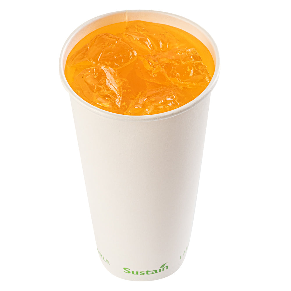 Sustain 22 oz White Paper Cold Cup - PLA Lining, Compostable - 3 1/2" x 3 1/2" x 6 3/4" - 1000 count box