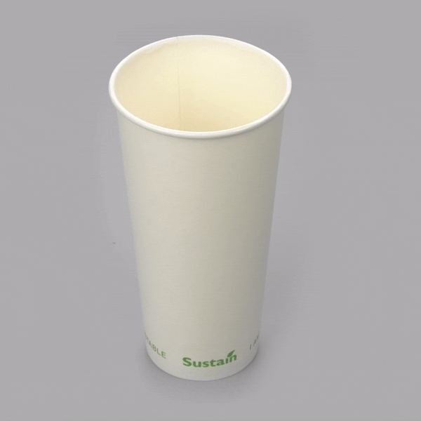 Sustain 22 oz White Paper Cold Cup - PLA Lining, Compostable - 3 1/2" x 3 1/2" x 6 3/4" - 1000 count box