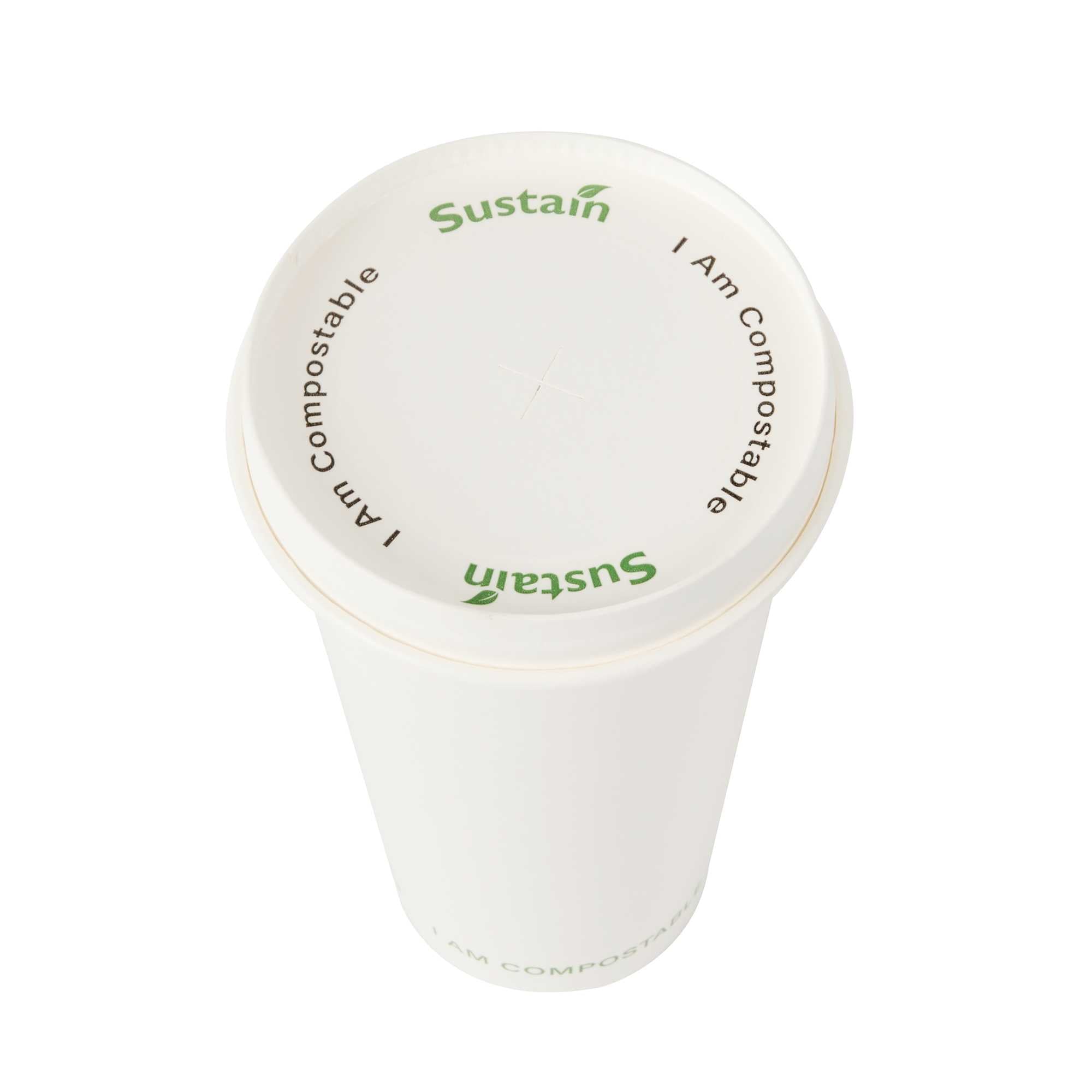 Sustain White Paper Cold Cup Flat Lid - Fits 9, 12, 16, 20 and 22 oz, PLA Lining, Compostable - 50 count box