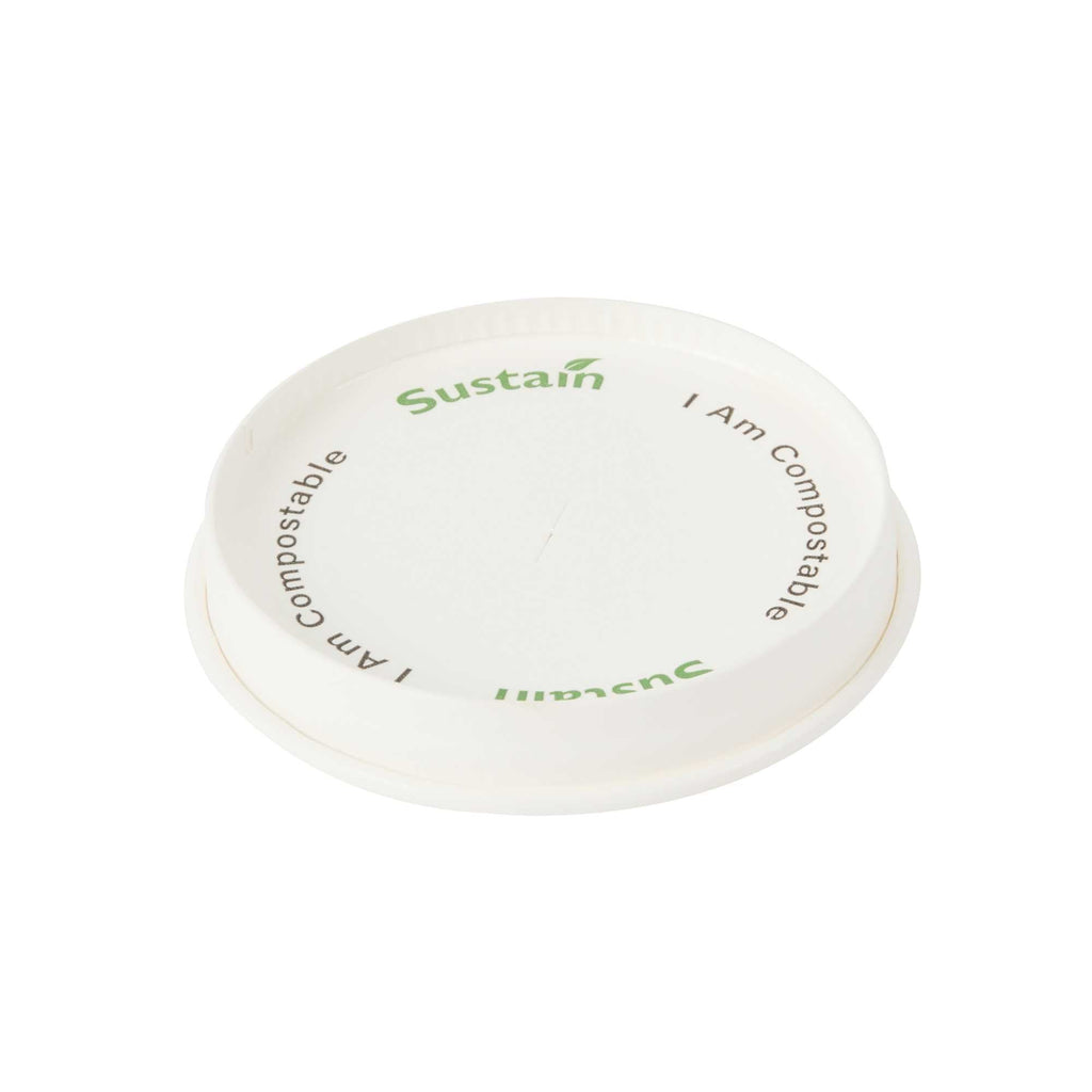Sustain White Paper Cold Cup Flat Lid - Fits 9, 12, 16, 20 and 22 oz, PLA Lining, Compostable - 50 count box