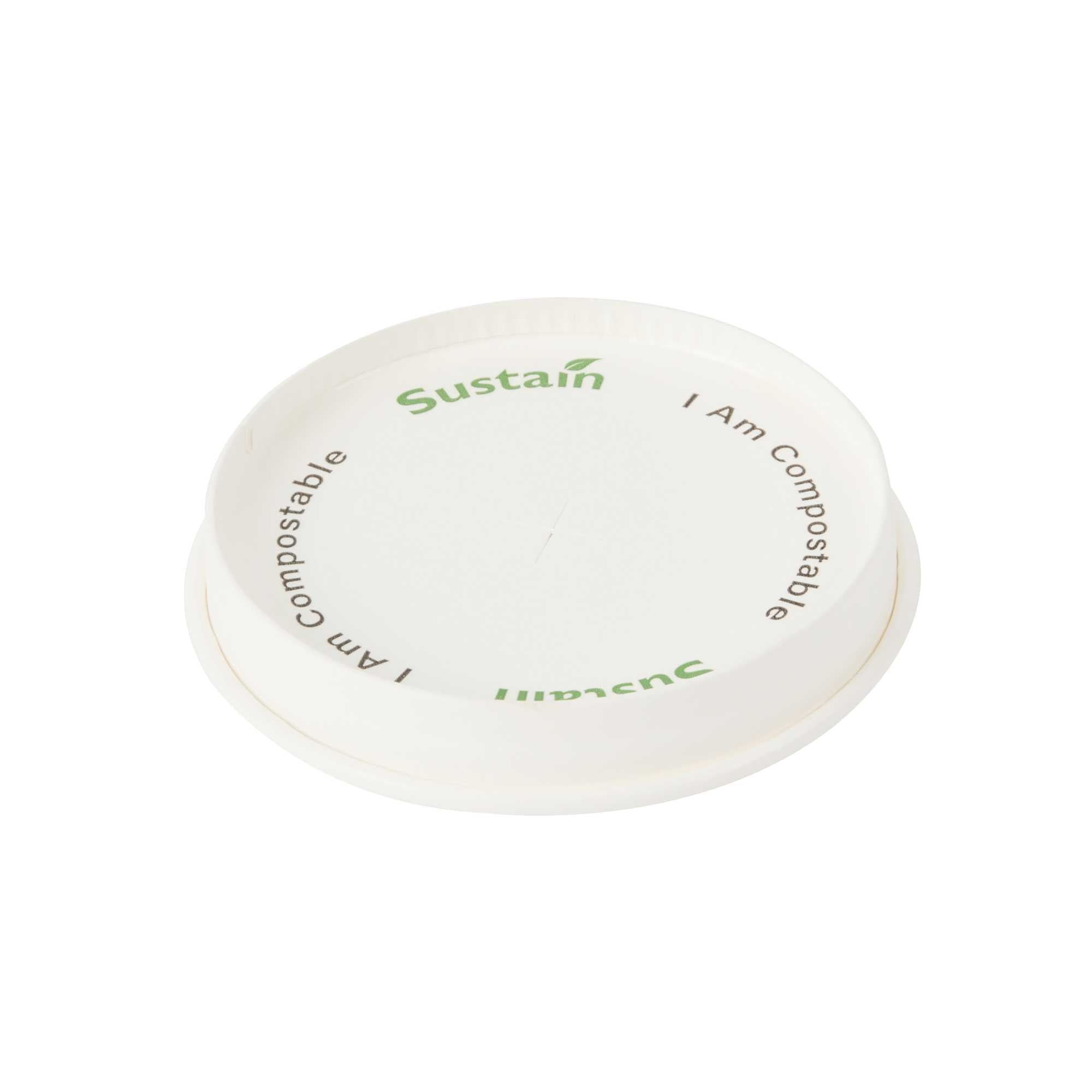 Sustain White Paper Cold Cup Flat Lid - Fits 9, 12, 16, 20 and 22 oz, PLA Lining, Compostable - 50 count box
