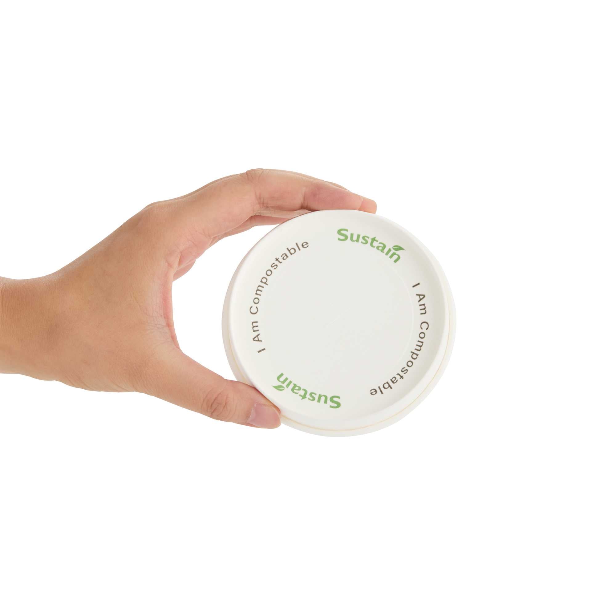 Sustain White Paper Cold Cup Flat Lid - Fits 9, 12, 16, 20 and 22 oz, PLA Lining, Compostable - 50 count box