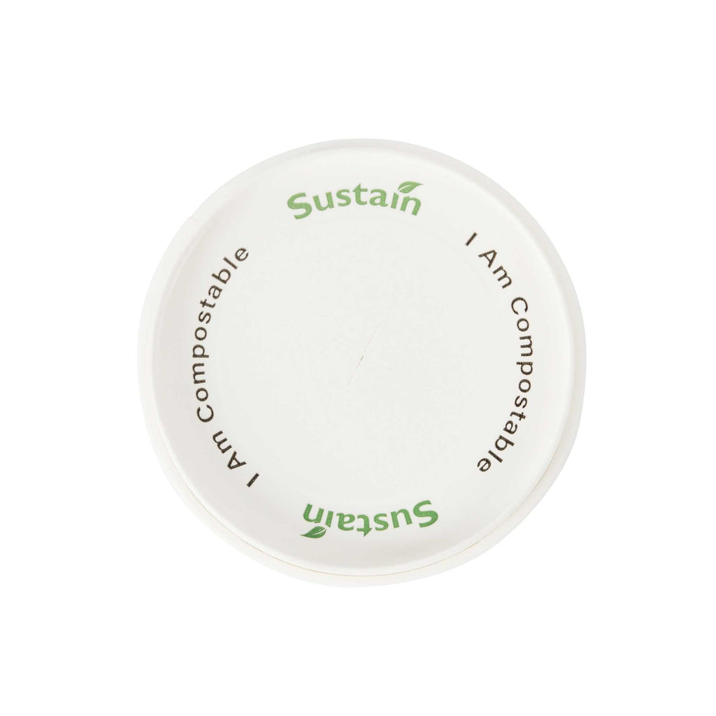 Sustain White Paper Cold Cup Flat Lid - Fits 9, 12, 16, 20 and 22 oz, PLA Lining, Compostable - 50 count box