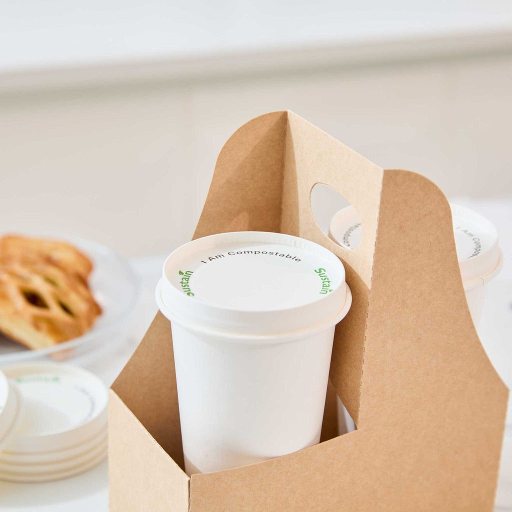 Sustain White Paper Cold Cup Flat Lid - Fits 9, 12, 16, 20 and 22 oz, PLA Lining, Compostable - 50 count box