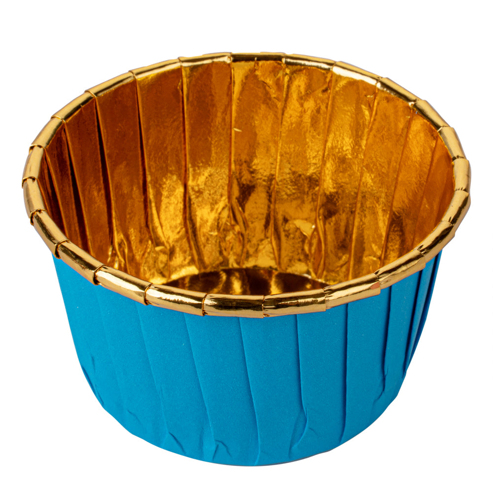 Panificio 3.5 oz Round Blue Foil Paper Baking Cup - Lids Available - 2 3/4" x 2 3/4" x 1 1/2" - 500 count box