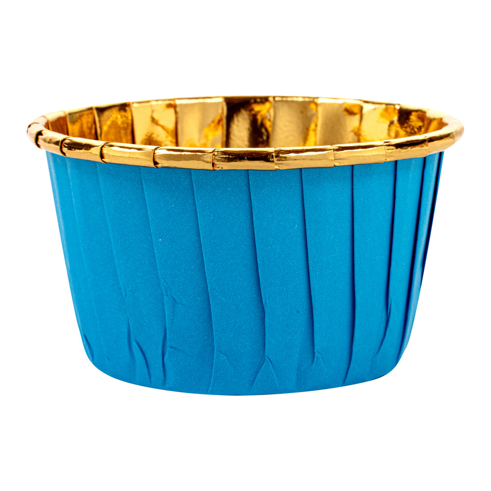 Panificio 3.5 oz Round Blue Foil Paper Baking Cup - Lids Available - 2 3/4" x 2 3/4" x 1 1/2" - 500 count box