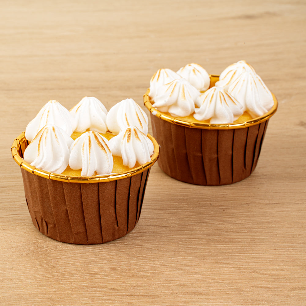 Panificio 3.5 oz Round Brown Foil Paper Baking Cup - Lids Available - 2 3/4" x 2 3/4" x 1 1/2" - 50 count box
