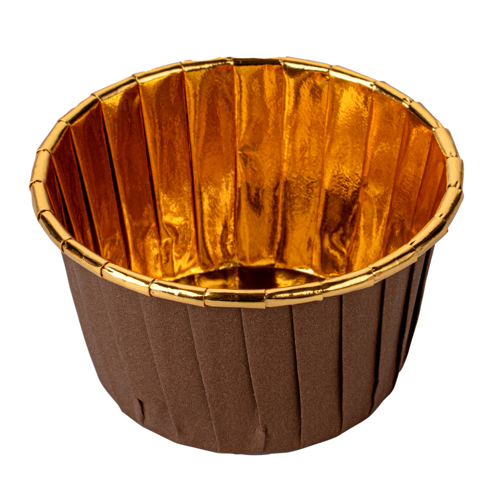 Panificio 3.5 oz Round Brown Foil Paper Baking Cup - Lids Available - 2 3/4" x 2 3/4" x 1 1/2" - 500 count box