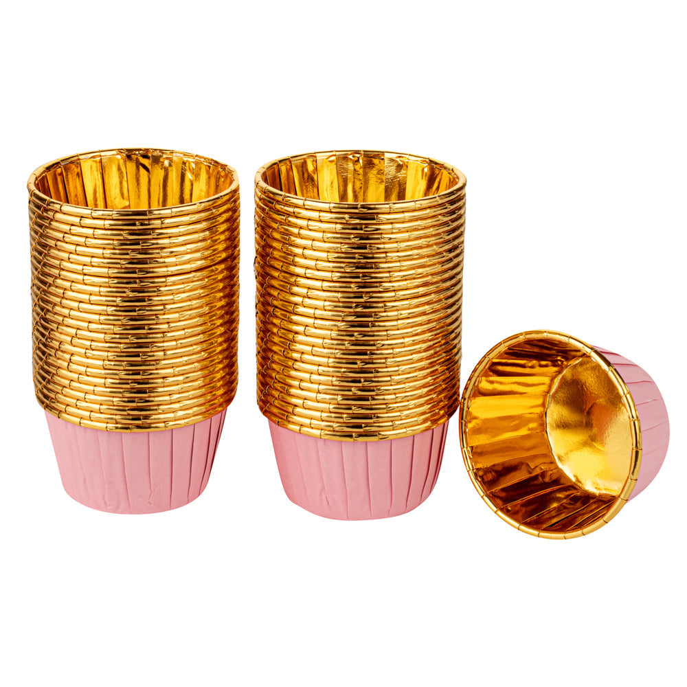 Panificio 3.5 oz Round Pink Foil Paper Baking Cup - Lids Available - 2 3/4" x 2 3/4" x 1 1/2" - 500 count box