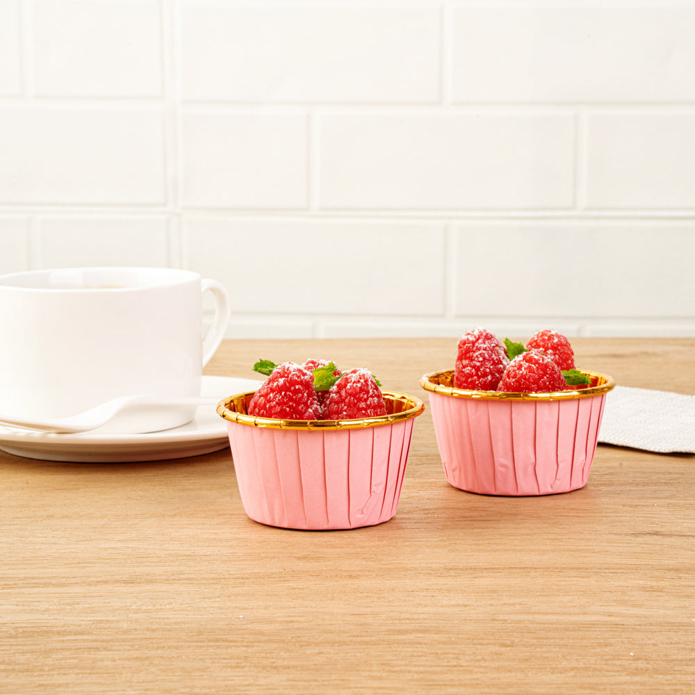 Panificio 3.5 oz Round Pink Foil Paper Baking Cup - Lids Available - 2 3/4" x 2 3/4" x 1 1/2" - 500 count box