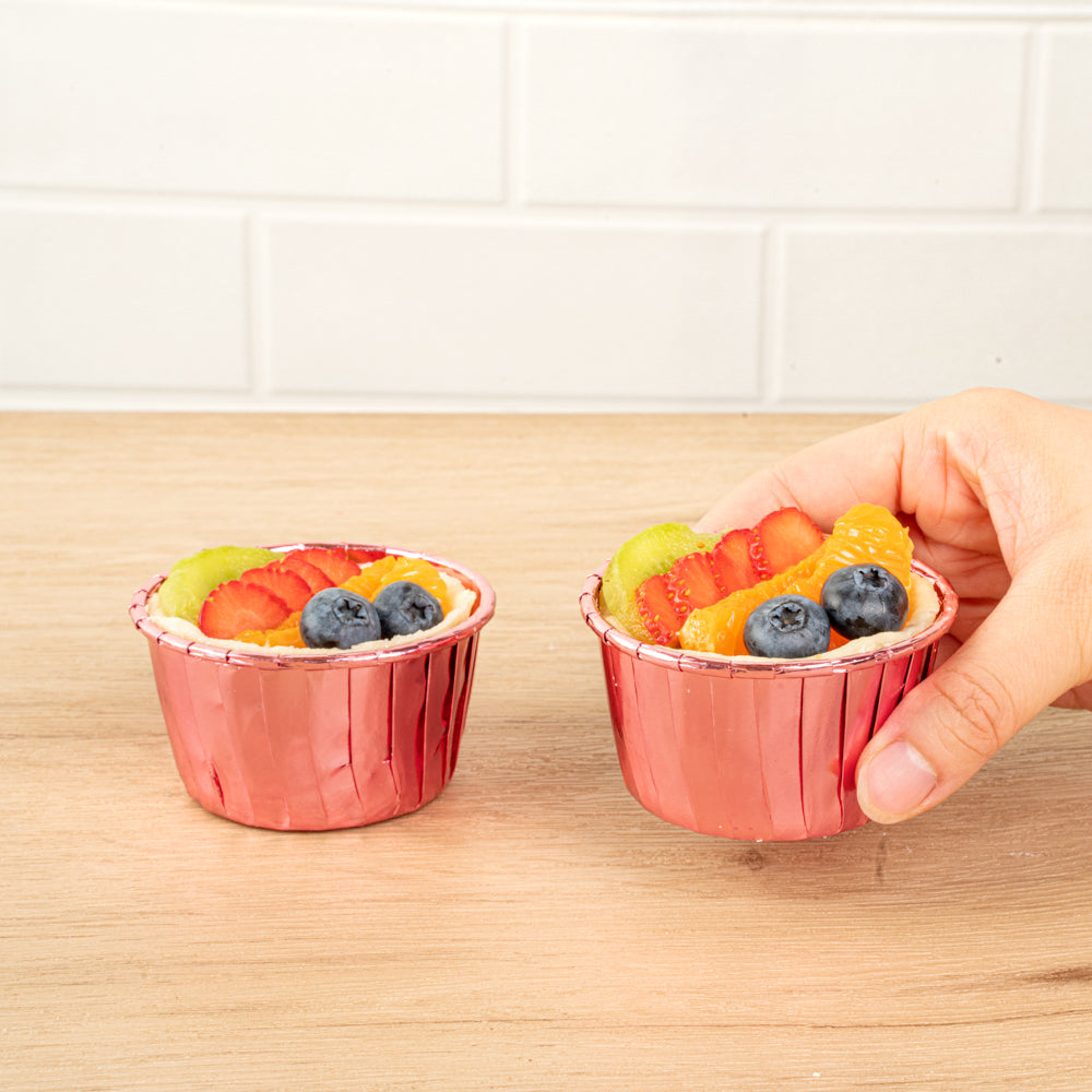 Panificio 3.5 oz Round Rose Gold Foil Paper Baking Cup - Lids Available - 2 3/4" x 2 3/4" x 1 1/2" - 500 count box