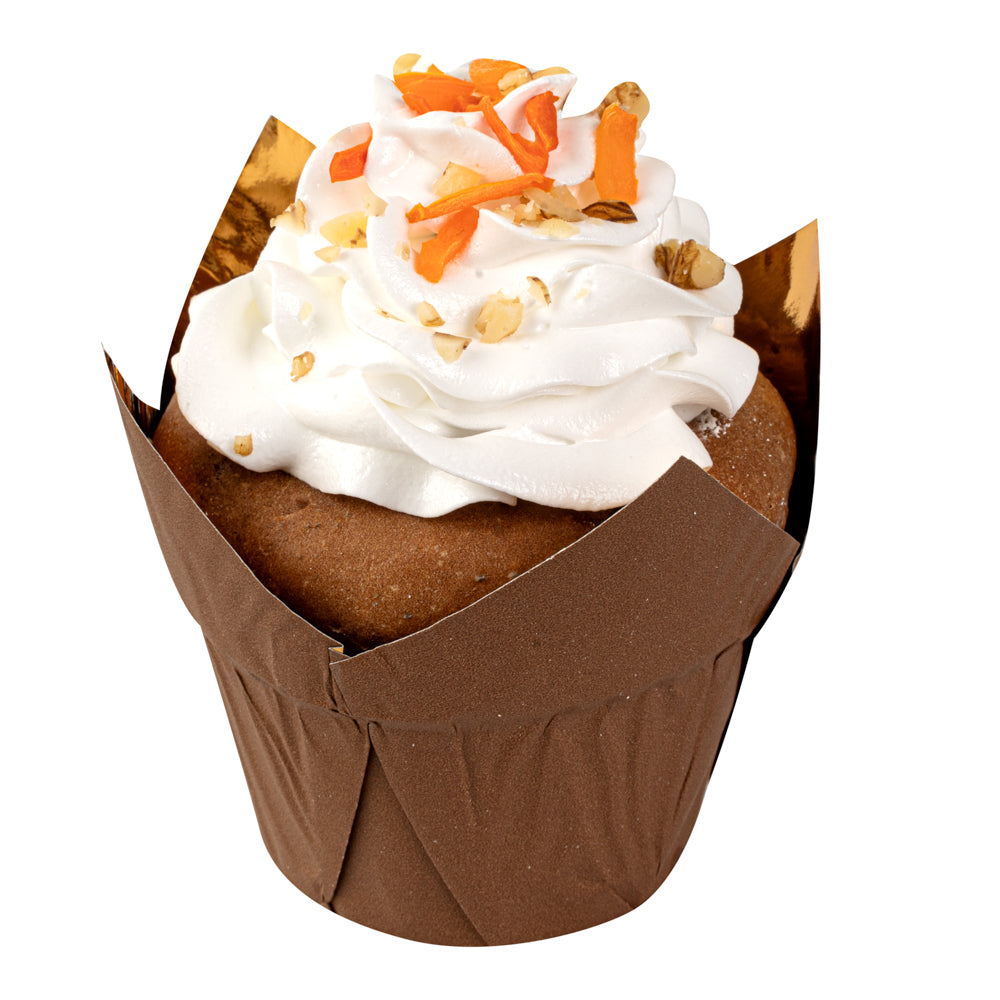 Panificio 3.9 oz Brown Foil Paper Tulip Baking Cup - 3 1/4" x 3 1/4" x 2 3/4" - 50 count box