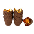 Panificio 3.9 oz Brown Foil Paper Tulip Baking Cup - 3 1/4" x 3 1/4" x 2 3/4" - 50 count box