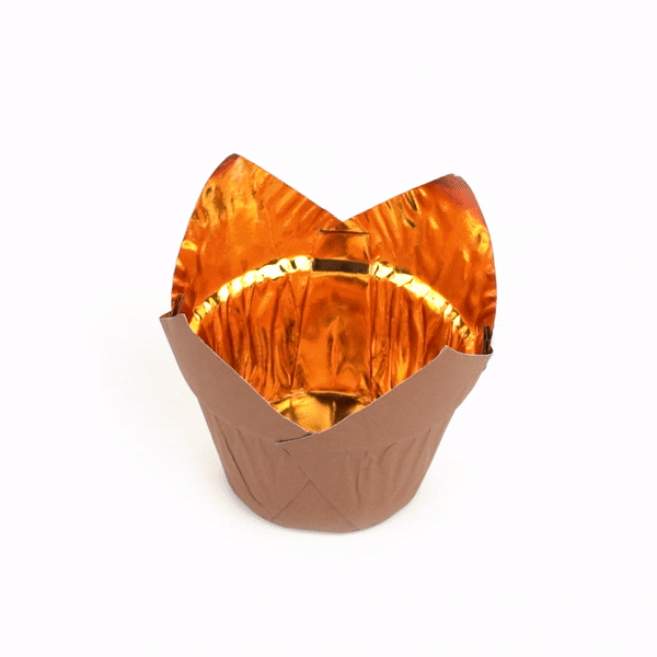 Panificio 3.9 oz Brown Foil Paper Tulip Baking Cup - 3 1/4" x 3 1/4" x 2 3/4" - 50 count box