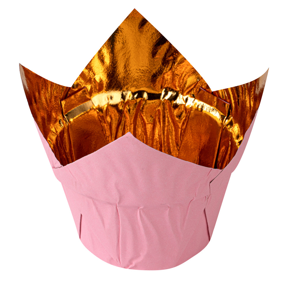 Panificio 3.9 oz Pink Foil Paper Tulip Baking Cup - 3 1/4" x 3 1/4" x 2 3/4" - 500 count box